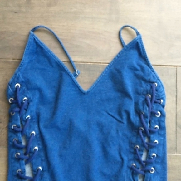 VTG Y2K JEAN COLOR BOHO MUSICFEST COTTON CRISS CROSS SIDES  BODYSUIT WOMANS M - Picture 3 of 5